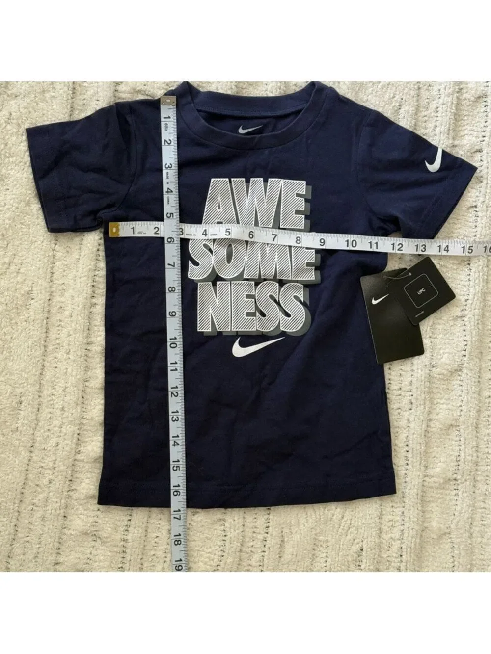 Nike Kids “Awesomeness” Graphic Tee Navy Blue Short Sleeve Logo Shirt 4T